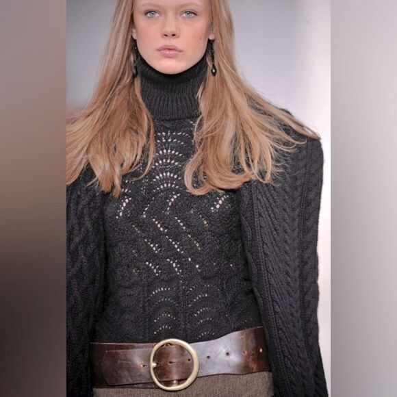 Ralph Lauren Collection Fall 2010 Hand Knit Black Alpaca Pointelle Turtleneck - Picture 3 of 16